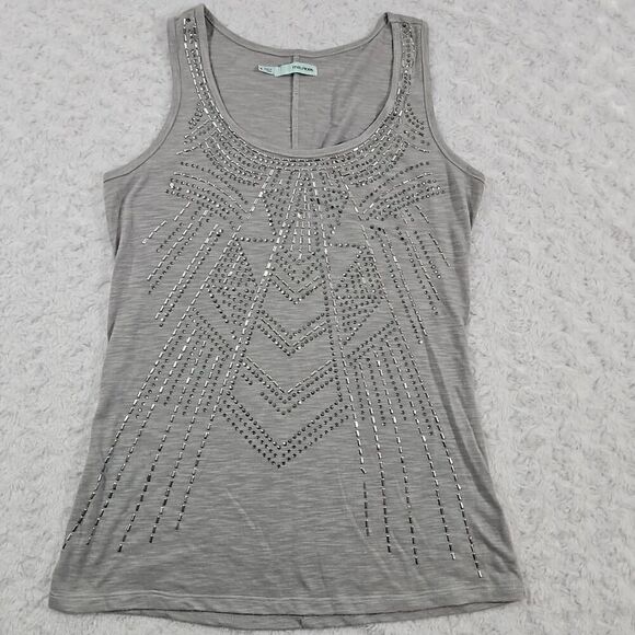 Maurice's womens size small silver bedazzled studded riveted gray tank top - Picture 1 of 5
